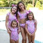 Girls Swimsuit Bubble - Pink Botanical
