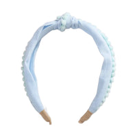 Knot Headband - Light Blue Pom Pom
