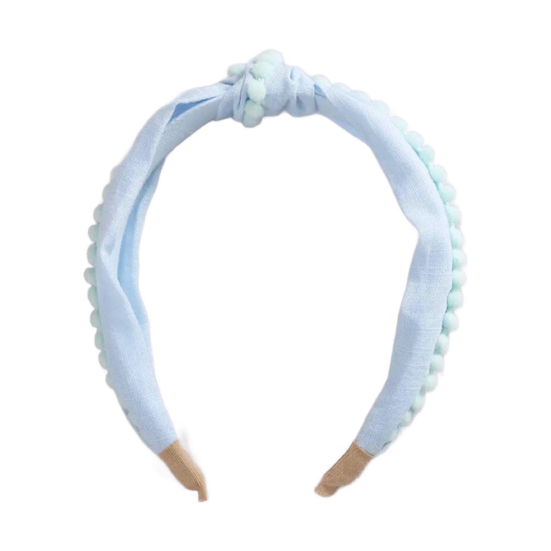 Knot Headband - Light Blue Pom Pom