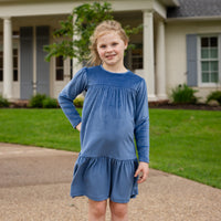 Samantha Girls Dress - French Blue Velveteen