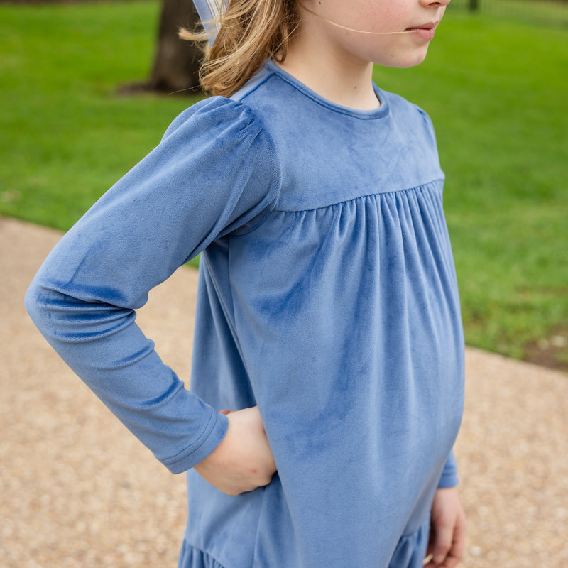 Samantha Girls Dress - French Blue Velveteen