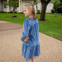 Samantha Girls Dress - French Blue Velveteen