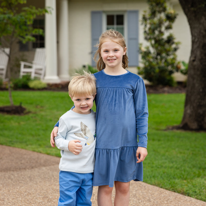 Samantha Girls Dress - French Blue Velveteen