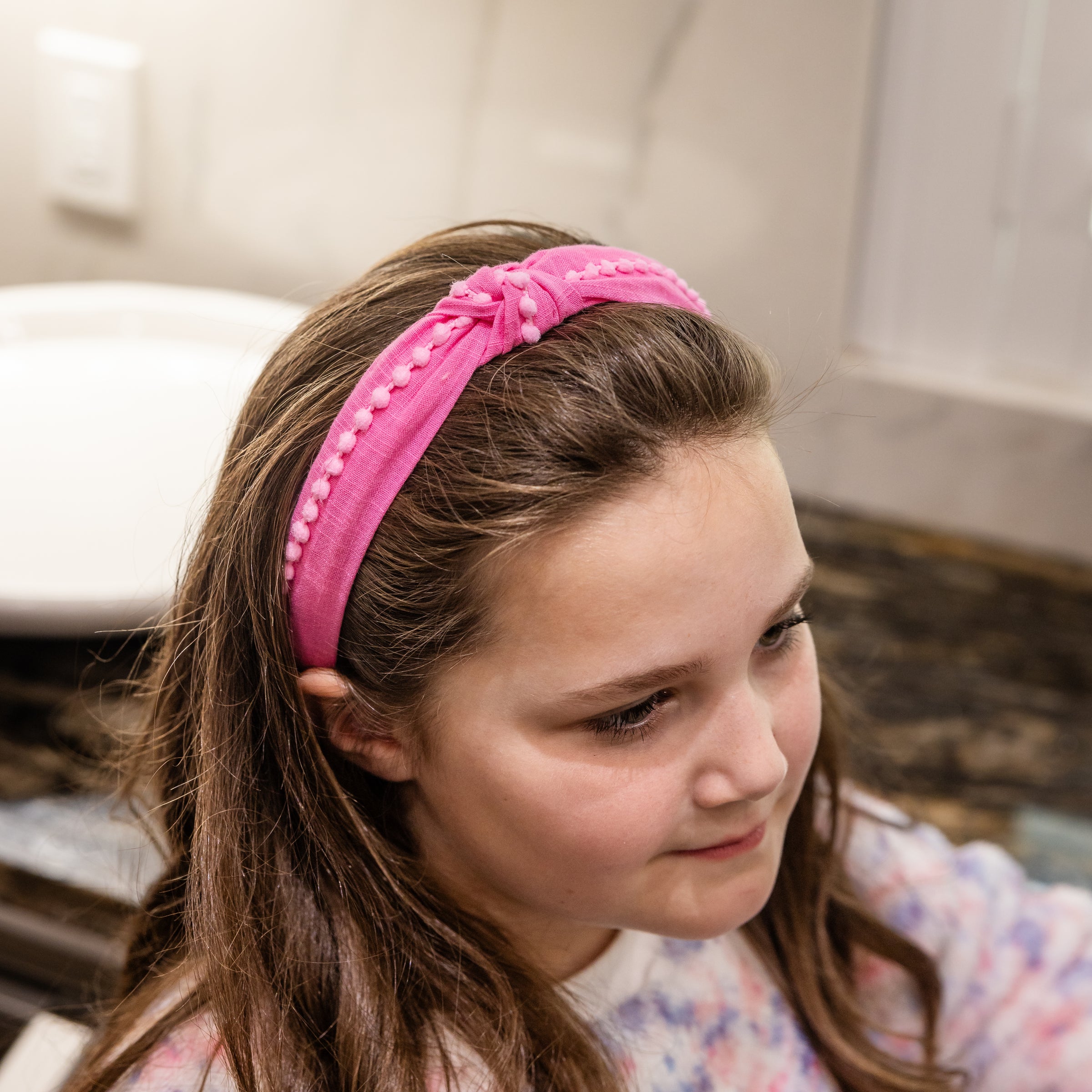 Knot Headband - Bubblegum Pink Pom Pom