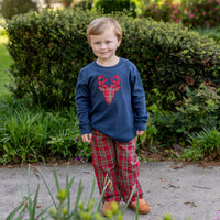 Applique Plaid Deer Crew Shirt
