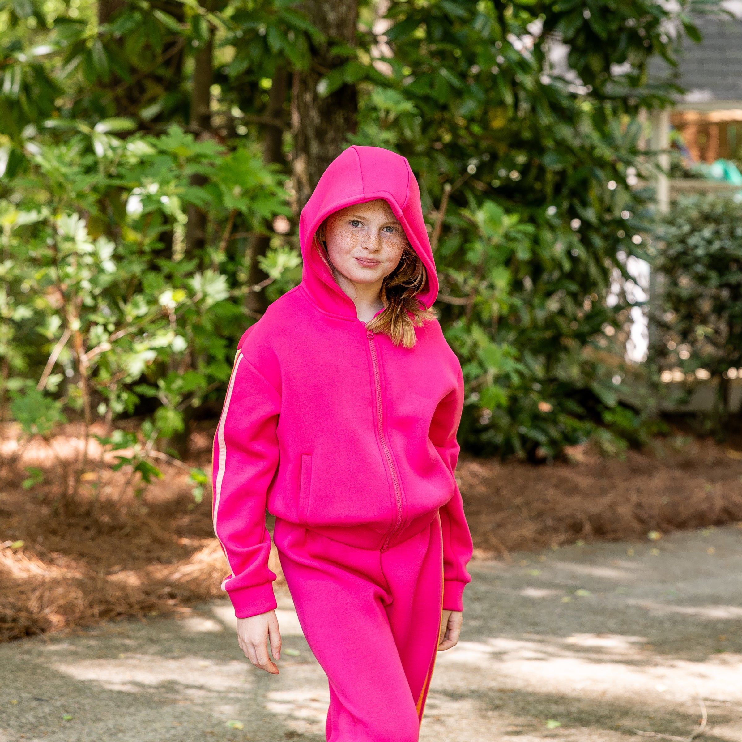 Layla Zip Up Sweatshirt in Hot Pink with Stripes
