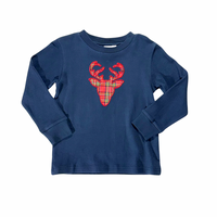 Applique Plaid Deer Crew Shirt