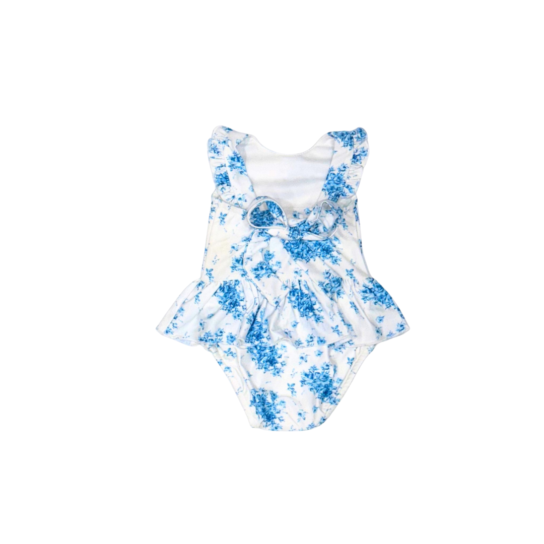 Girls Skirted Swimsuit - Vintage Blue Floral