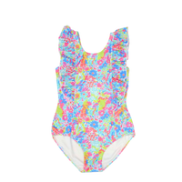 Side Ruffle Girls Swimsuit - Festive Floral - PRE-ORDER