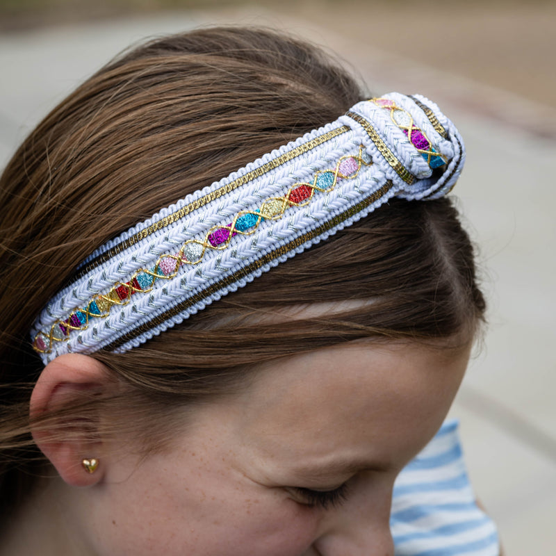 Woven Headband - White Geometric
