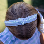 Knot Headband - Light Blue Pom Pom
