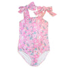 Girls Tie Top Swimsuit - Pink Botanical