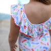 Girls Wide Ruffle Swimsuit - Paint Splash