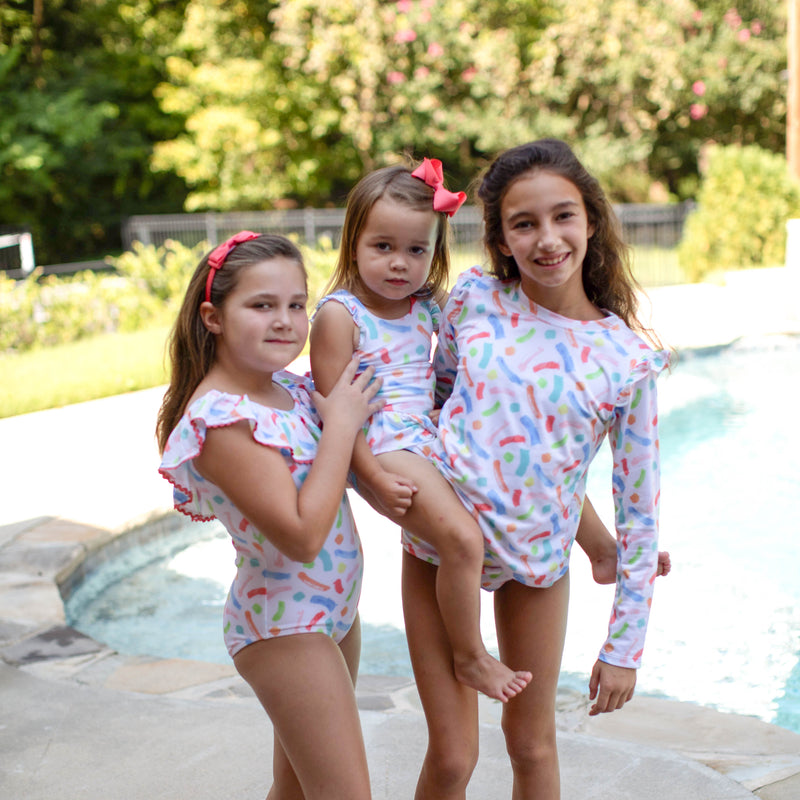 Girls Wide Ruffle Swimsuit - Paint Splash