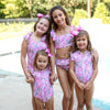 Girls Tie Top Swimsuit - Pink Botanical (Pre-order)