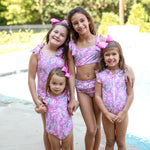 Girls Tie Top Swimsuit - Pink Botanical