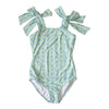 Tie Top Girls Swimsuit - Blue Bow Trellis (Pre-order)