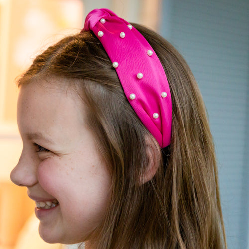 Hot Pink Girls Headband with Pearls