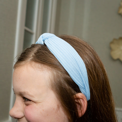 Light Blue Ribbed Knot Girls Headband