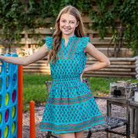 Lucy Border Dress - Sea Blue