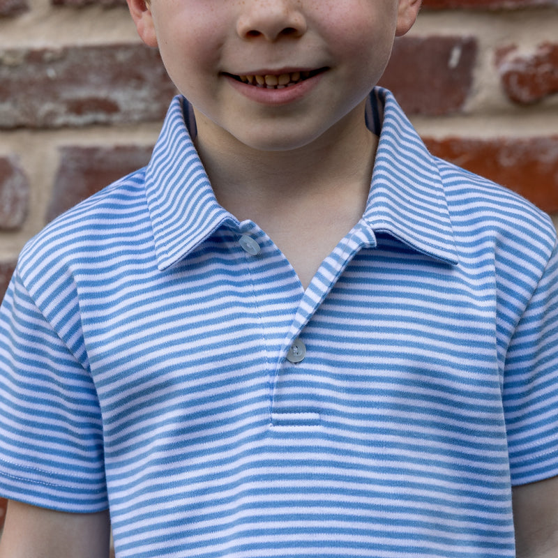 SAMPLE Polo Shirt - Cornflower Blue Stripe Size 4 and 5