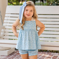 Leslie Girls Bloomer Set - Sky Blue Posies