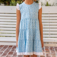 Jill Girls Twirly Dress - Sky Blue Posies (Pre-order)