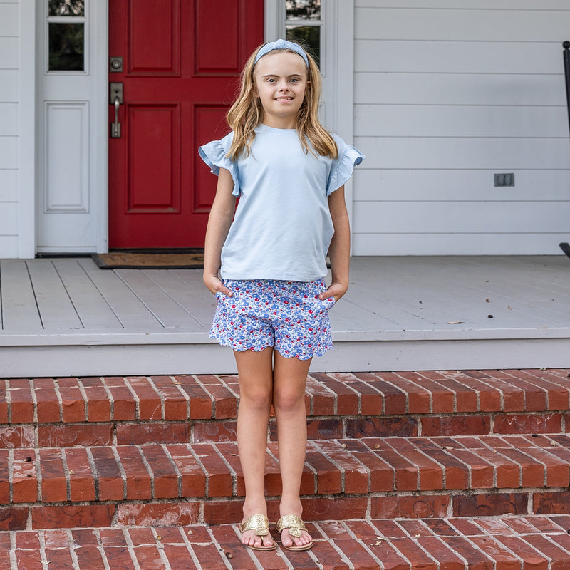 Scallop Girls Shorts - Patriotic Blooms