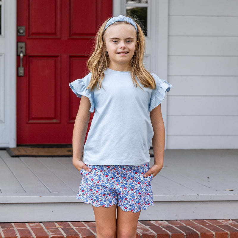 Scallop Girls Shorts - Patriotic Blooms