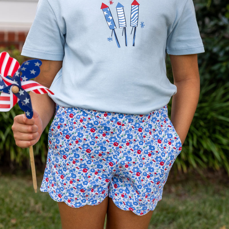 Scallop Girls Shorts - Patriotic Blooms