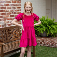 Savannah Girls Dress - Raspberry Velveteen