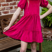 Savannah Girls Dress - Raspberry Velveteen