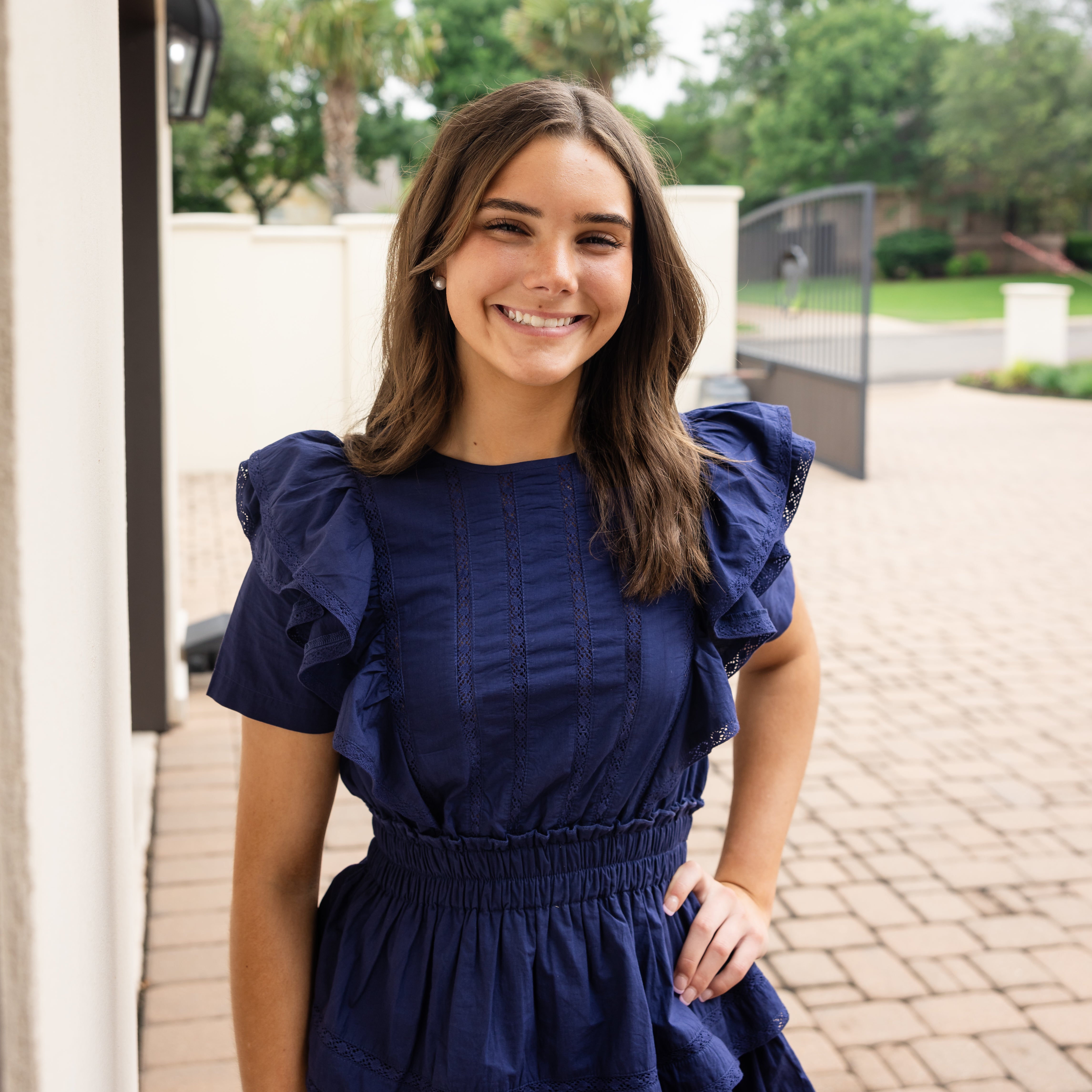 Navy blue eyelet dress best sale