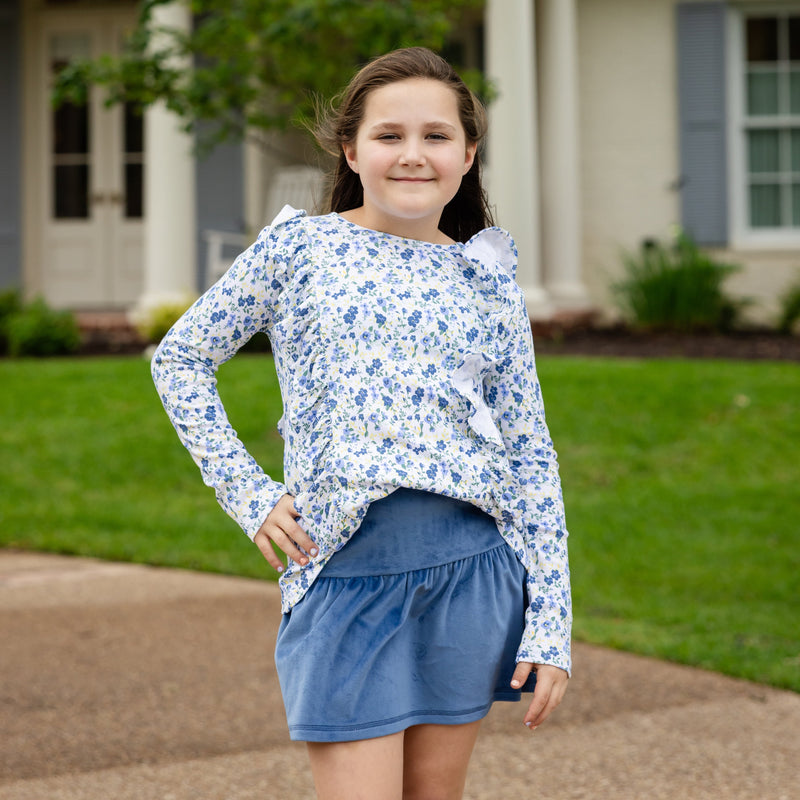 Abby Girls Top in French Blue Blooms