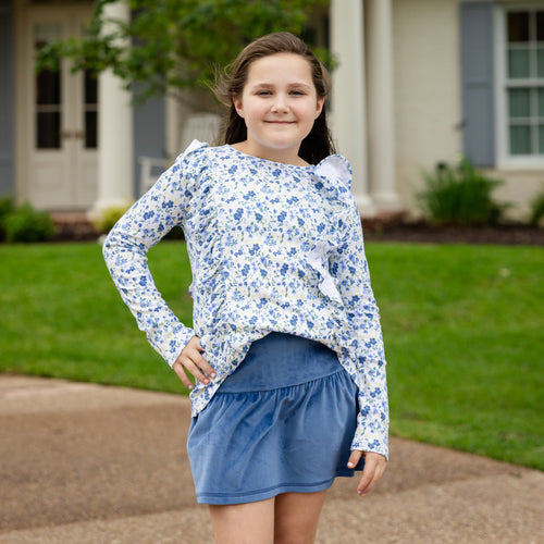 Abby Girls Top in French Blue Blooms (Pre-order)