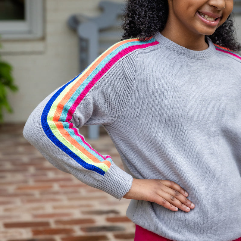 Willa Girls Sweater - Gray Stripes (Pre-order)