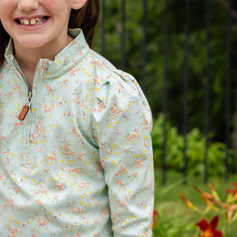 Ruthie Girls Top - Wildflowers with Half-zip