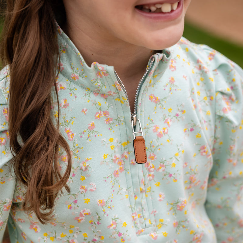 Ruthie Girls Top - Wildflowers with Half-zip