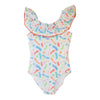 Girls Wide Ruffle Swimsuit - Paint Splash