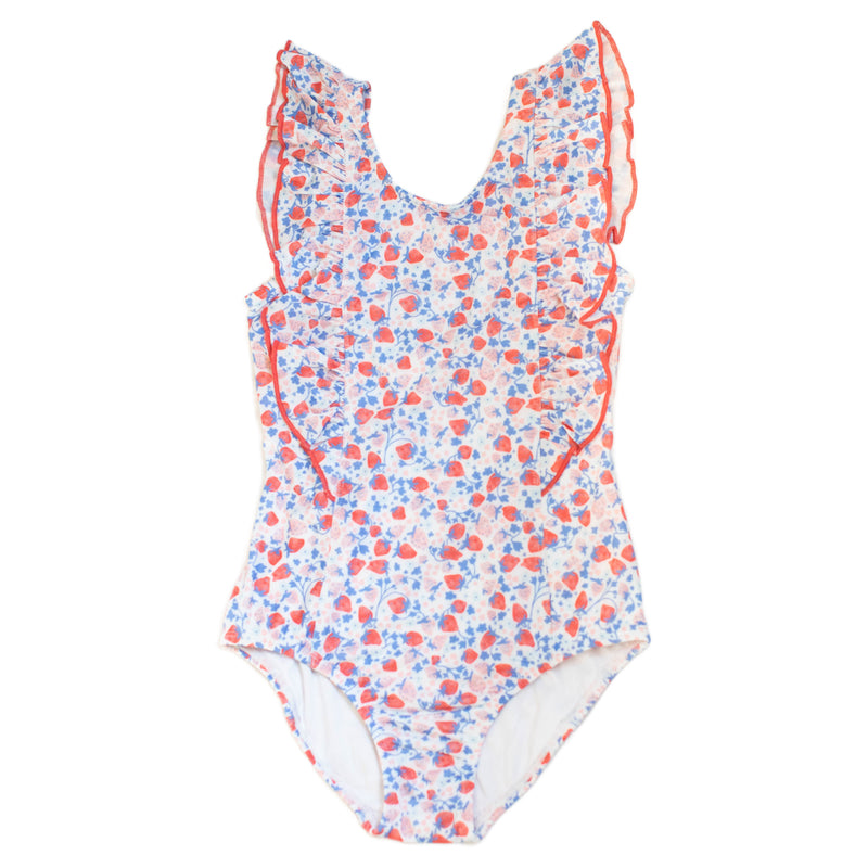 Girls Side Ruffle Swimsuit - Strawberry Garden