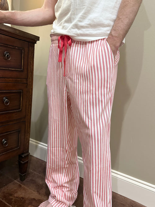 Adult Loungewear Pants in Red Ticking Stripe