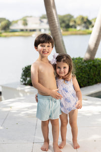 Retro Swim Trunks - Ocean Blue Gingham