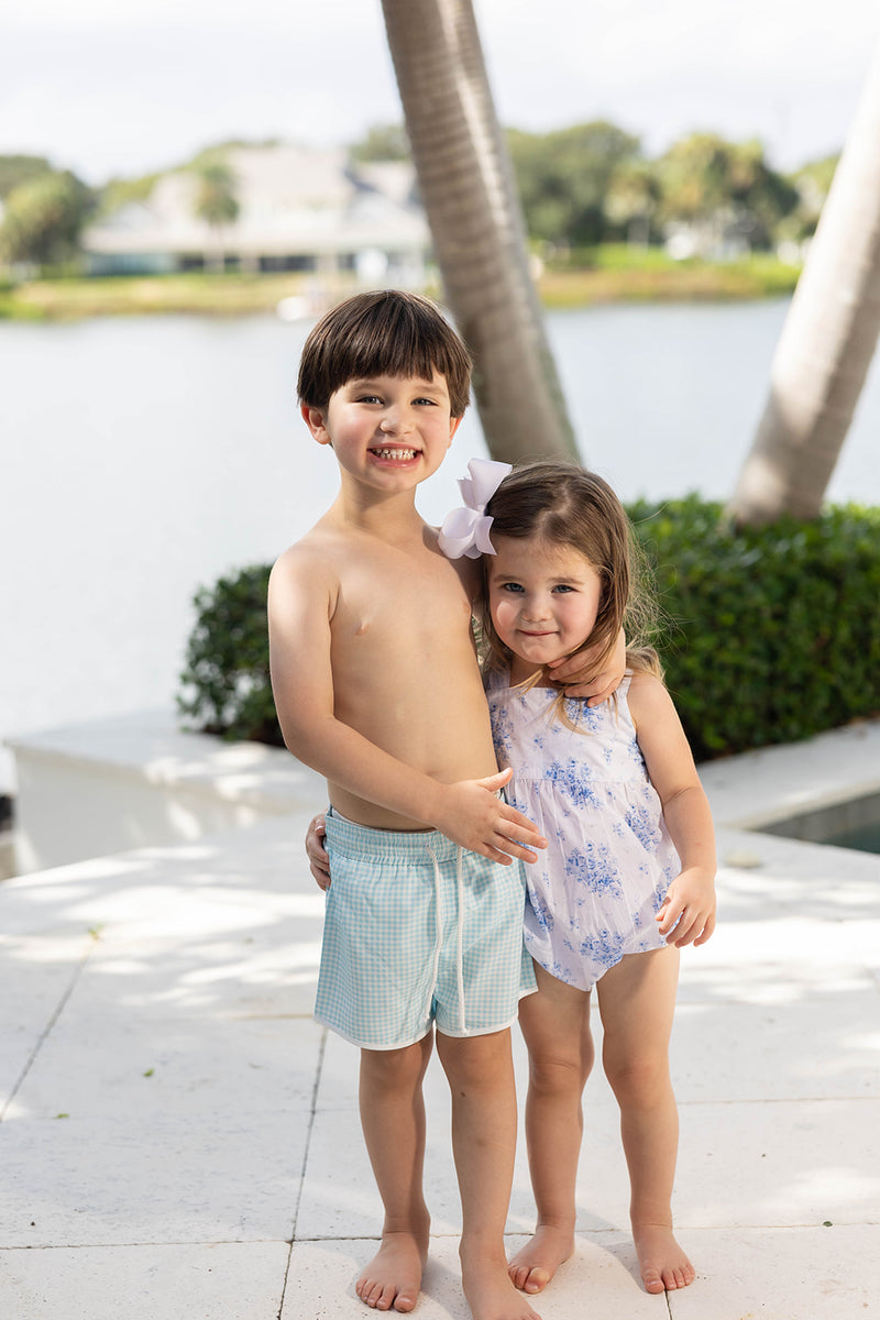 SAMPLE Retro Swim Trunks - Ocean Blue Gingham Size 2 and 5