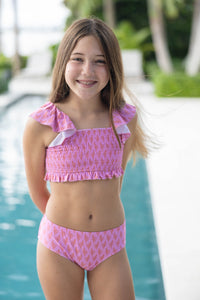 SAMPLE Smocked Bikini Set - Pink Coral Size 10 and Jr Small