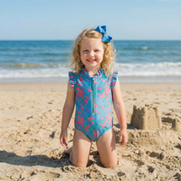 Sleeveless Rashguard Girls Swimsuit - Pink Blush Floral Stripe-PRE-ORDER