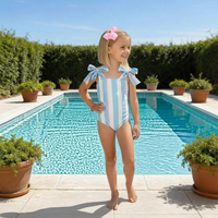 Tie Top Girls Swimsuit - Riviera Blue Stripe - PRE-ORDER