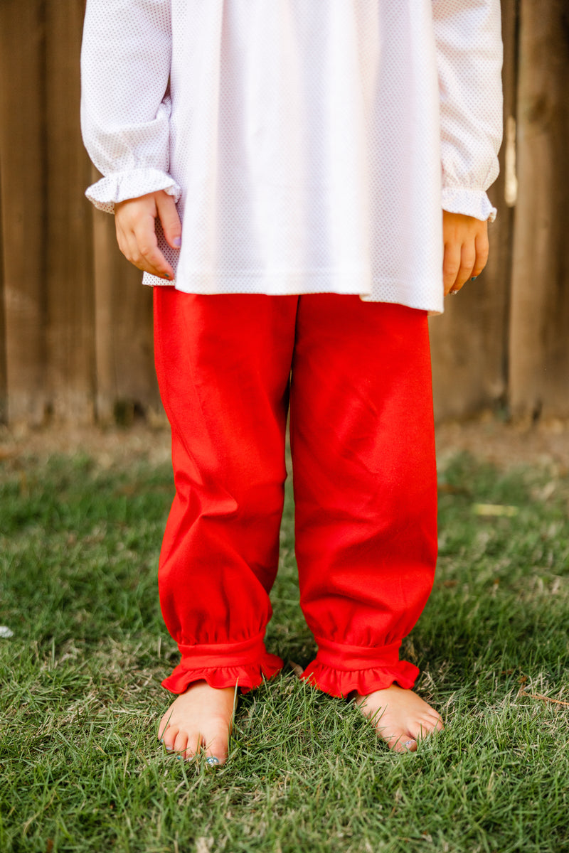 Francie Girls Banded Pants Set in Red Hearts