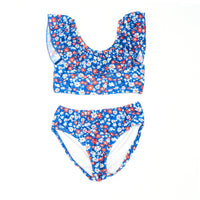 Wide Ruffle Bikini Set- Patriotic Floral - PRE-ORDER