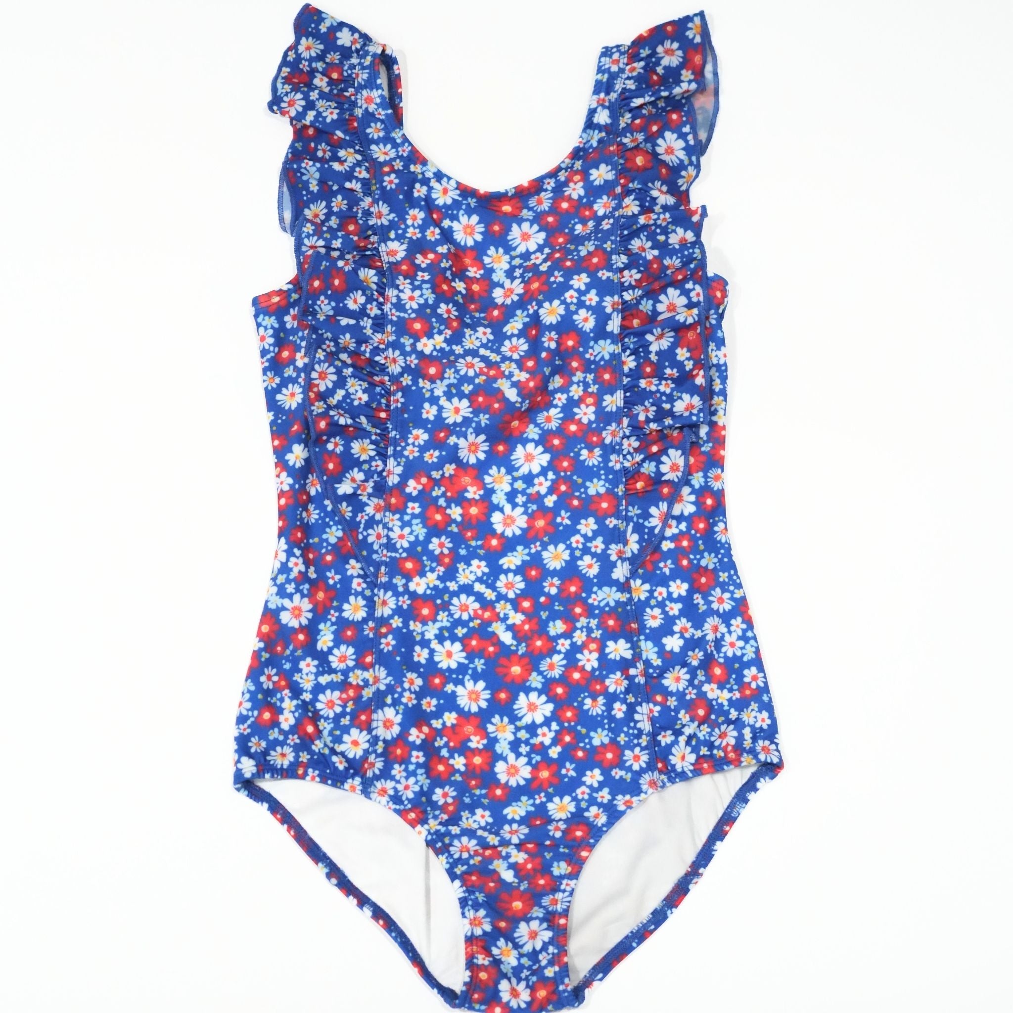 Side Ruffle Girls Swimsuit - Patriotic Floral - PRE-ORDER