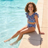 Wide Ruffle Bikini Set- Patriotic Floral - PRE-ORDER